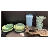 McCoy Swan Vase, Jadeite Plates, Art Glass.
