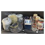 3 Budweiser Christmas Steins, 2 Budweiser Glasses
