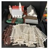 2 Trays Plasticville Fence & Buildings.