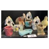 Royal Copley Bird Planters, Chalkware Elephant.