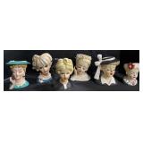 6 Beautiful Lady Head Vases.