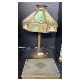 Slag Glass Table Lamp & Cigar Box.