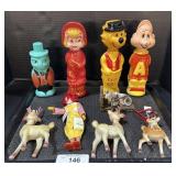 4 Vintage Character Soap Bottles, Plastic Deer