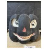 Halloween Paper Mache Black Pumpkin.