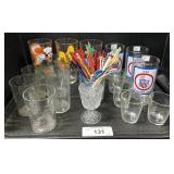 Character Glasses, Vintage Swizzle Sticks.