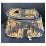 Vintage Wicker Fishing Creel W/Leather Straps &