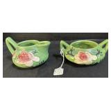 Roseville Pink & Green Floral Cream & Sugar.