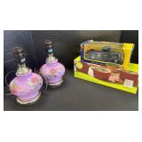 2 Ceramic Pink Floral Lamps, Mini Baker Crocks,