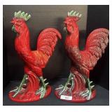 2 Royal Heager Red Rooster Figurines.