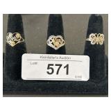 3 - 10K Gold Heart & Butterfly Rings.