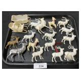 Vintage Celluloid Deer & Sleighs.