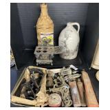 Crescent Cast Iron Miniature Stove, Jug, Tools.