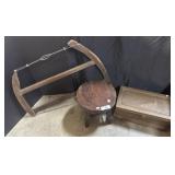 Milking Stool, Saw, Jewelry Box.