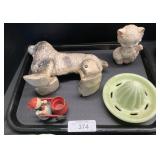 Painted Pressed Wood Dog Figure, Jadeite Reamer.