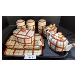 Vintage Plaid Ceramic Tea Set.