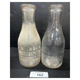 2 Vintage Dairy Farms Glass Milk Bottles.