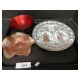 Asian Prayer Plates, Carnival Glass Dish.
