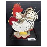 3 Vintage Folk Art Rooster Sewing Organizers.