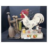 Folk Art Sewing Organizer & Wooden Spools.