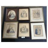 6 Various Framed Vintage Lady Prints.