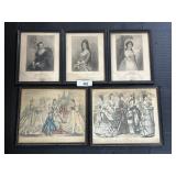 5 Various Vintage Framed Lady Portrait Prints.