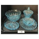 Vintage Light Blue Glass Candy & Divided Dishes.