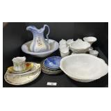 Milk Glass Punch Bowl & Ironstone Wash Basin Set.