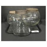 Vintage clear Glass Jars, W/ Metal Lids.