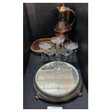 3 Light Candle Holder, Copper Coffee Pot & Tray.