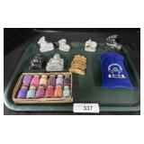 Jars Of Paint Pigment, Bag Of Glass Marbles.