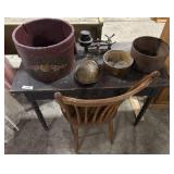 Wooden Desk, Primitive Bucket, Scale.
