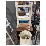 Lamp, End Table, Shelf.