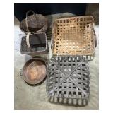 Primitive Gathering Baskets & Copper Tray.