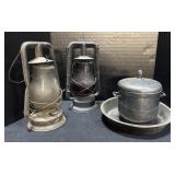 Aluminum Ice Bucket, 2 Oil Lanterns.