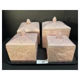 4 Vintage Ceramic Pink Grape Vine Canisters.