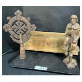 Handcarved Wooden Figures & Planter Box.