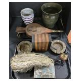 Bellow, Brass Ashtrays, Ostrich Fan.