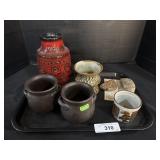 West German Pottery, 2 Cauldron Style Pots.