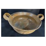 Redware Pottery Bowl With Handles.