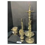 Brass Oil Lamp, Candle Sticks.