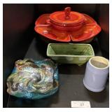Mid Century Lazy Susan Set, Blown Art Glass Dish.