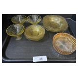 Yellow Depression Glass Dishes & Goblets.