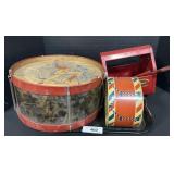 Vintage Toy Drums & Toy Tool Box.