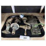 (3) Brass Faucets, (3) Brass Ashtrays.