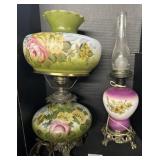 2 Hand painted Floral Electric Hurricane Lamps.