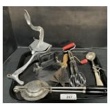 Vintage Kitchen Utensils, Mixer, Scooper.