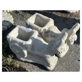 2 Concrete Donkey Cart Garden Planters.