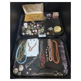 2 Trays Of Costume Jewelry, Necklaces & Earrings.