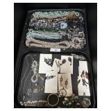 2 Trays Of Costume Jewelry, Necklaces & Earrings.