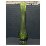 Vintage Ribbed Green Swung Glass Vase.